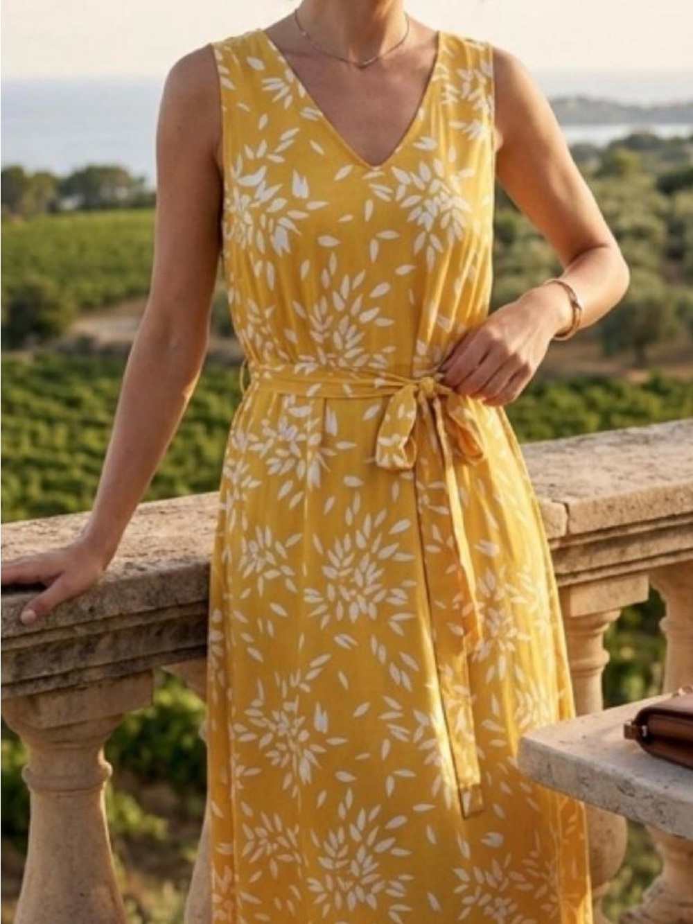 a new day Yellow Floral V‑Neck Maxi Dress with Waist Tie
